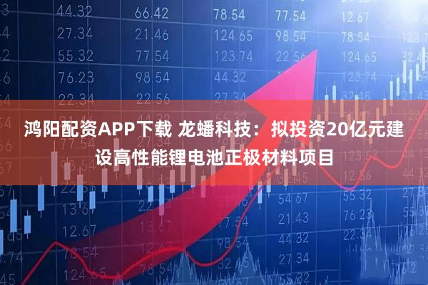鸿阳配资APP下载 龙蟠科技：拟投资20亿元建设高性能锂电池正极材料项目